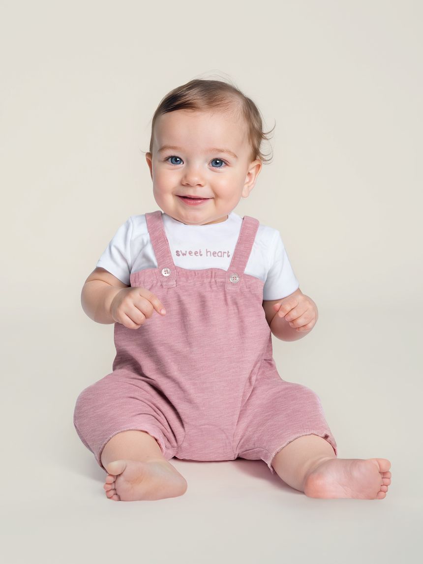 Completo premium bimba t-shirt e salopette lunga rosa