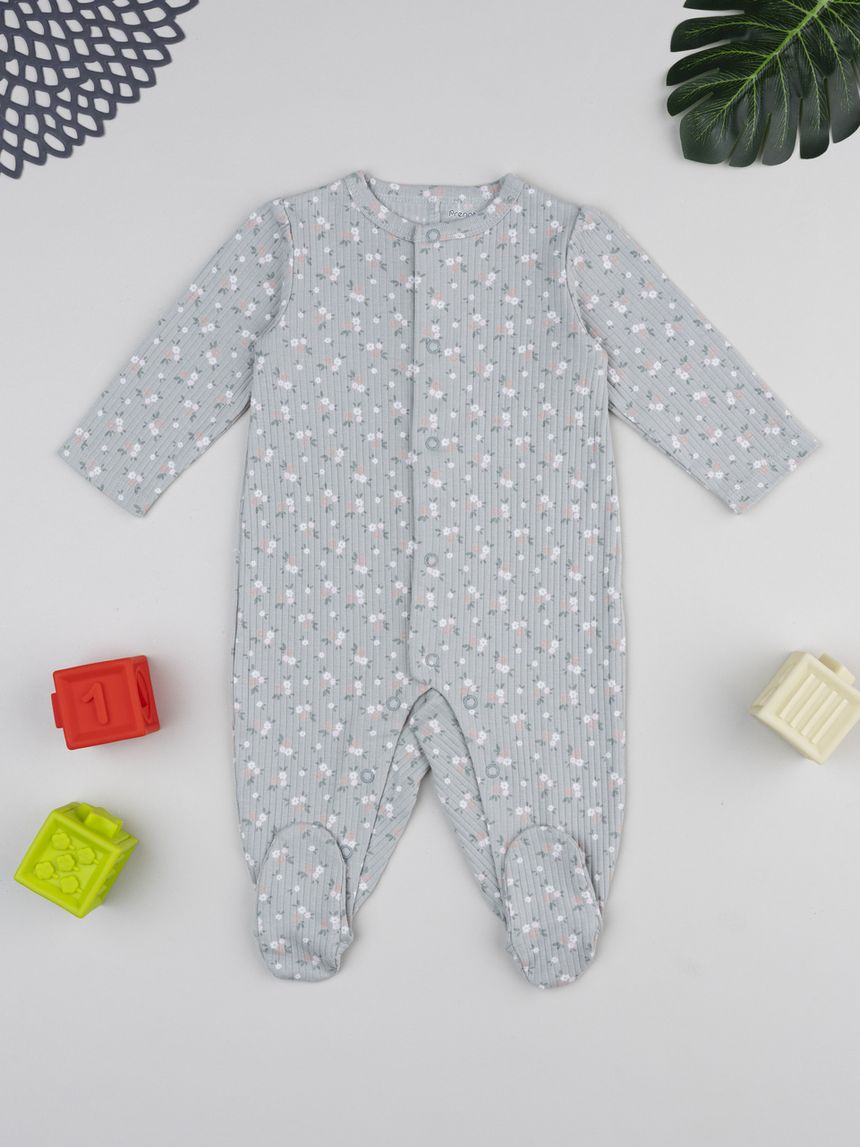 Tutina bimba verde rib fiorellini allover