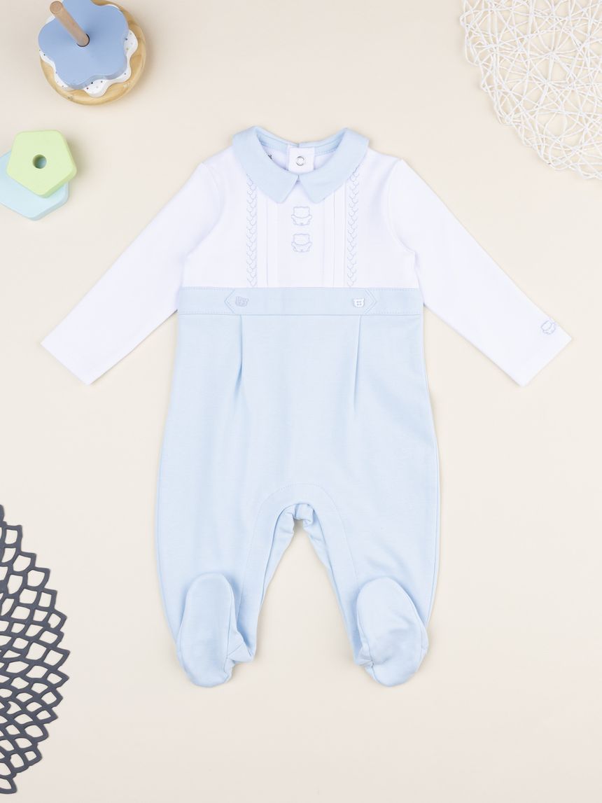 Tutina bimbo bicolor bianco/azzurro con ricamo