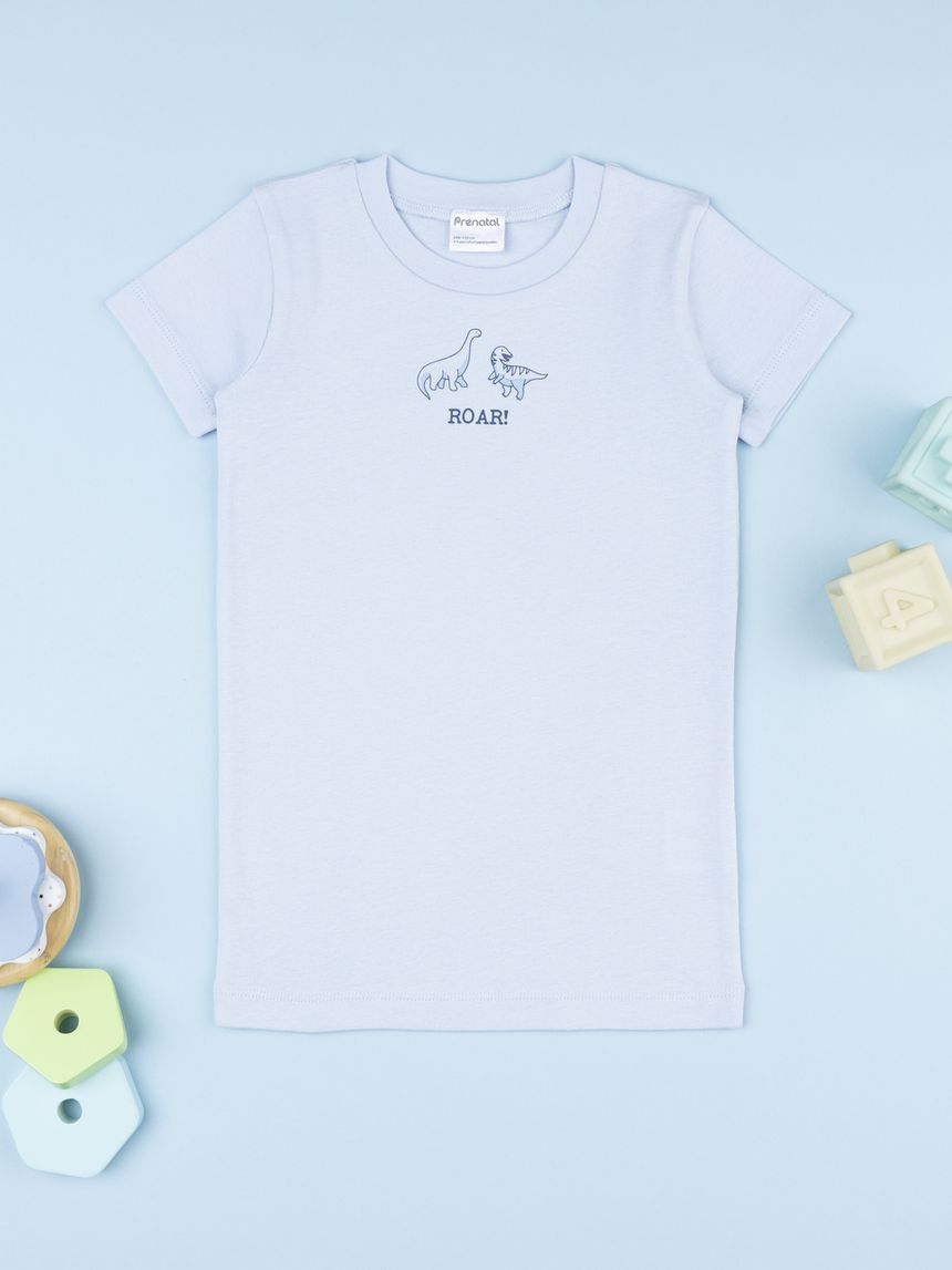 T-shirt costina bambino azzurra dinosauri
