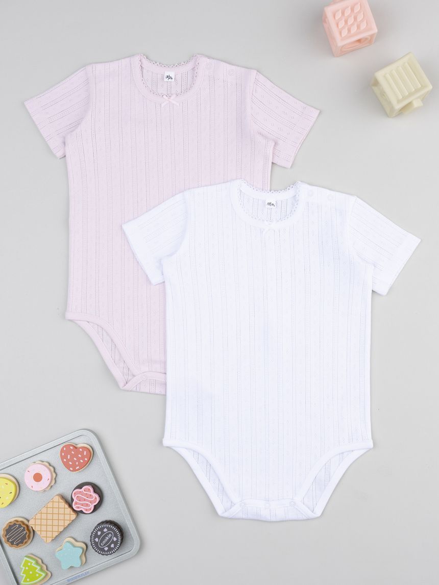 Pack 2 body bimba bianco/rosa maniche corte