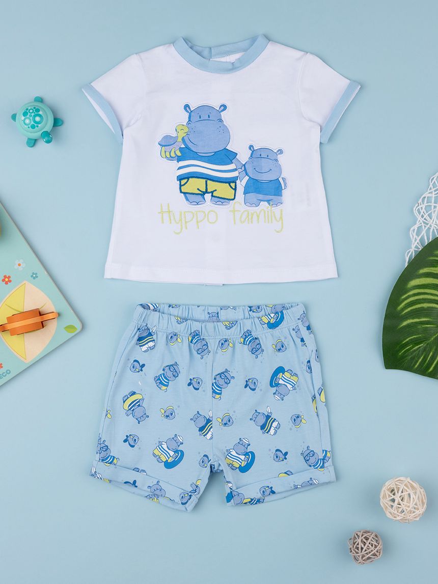 Completo corto da bambino maglia + shorts "hippo"