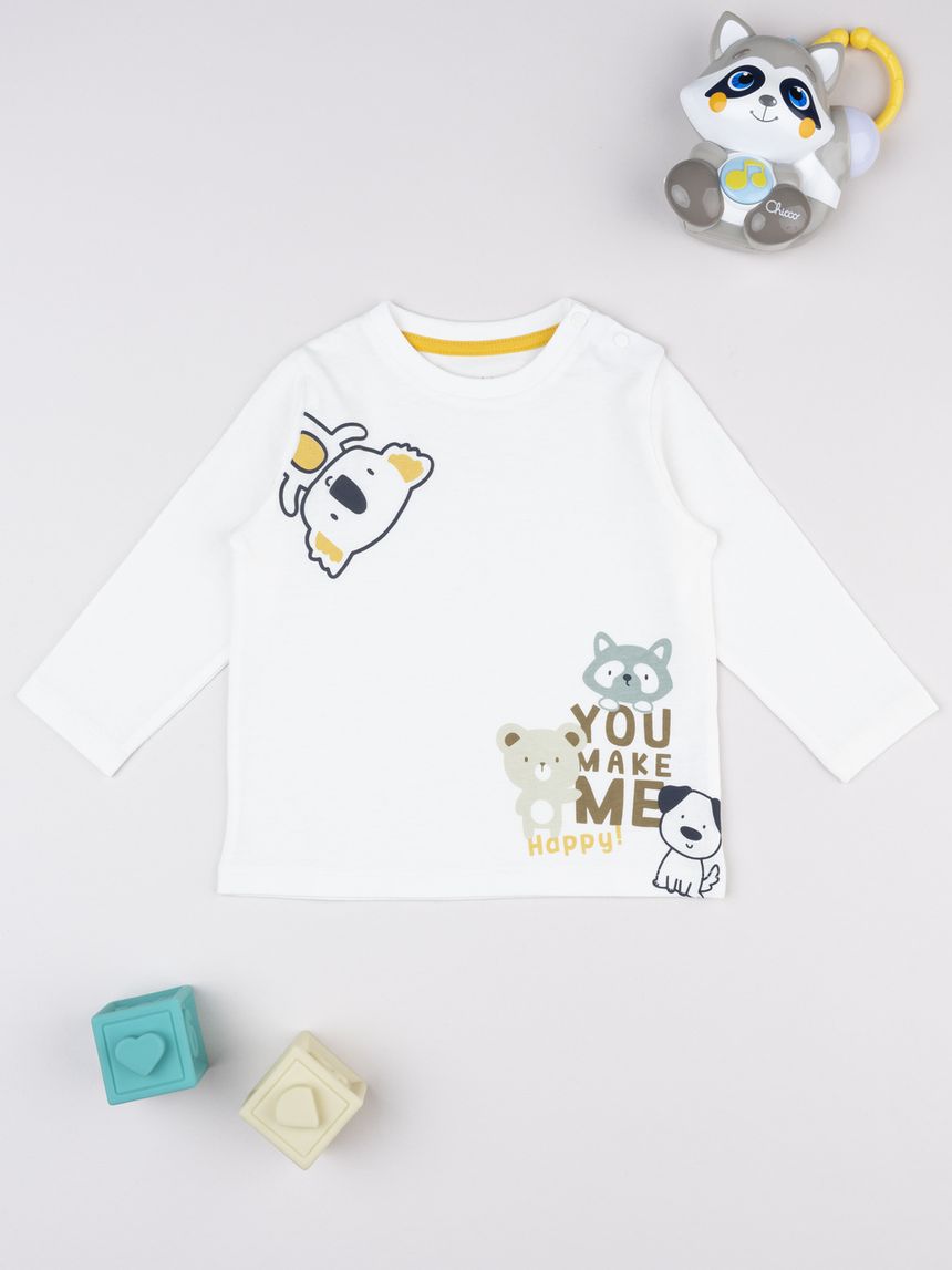 T-shirt bimbo bianca stampa "you make me happy"