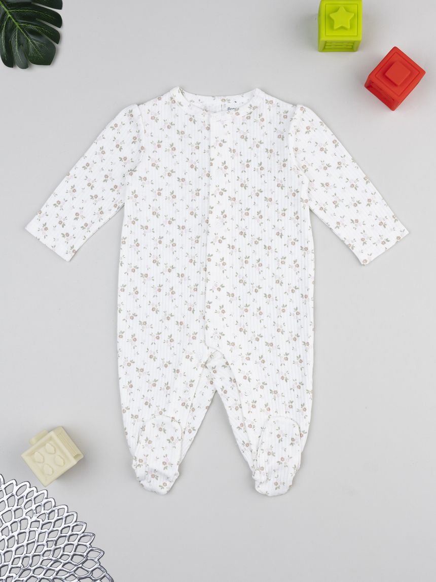 Tutina bimba bianca rib fiorellini allover