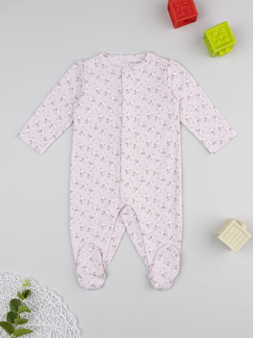 Tutina bimba rosa rib fiorellini allover