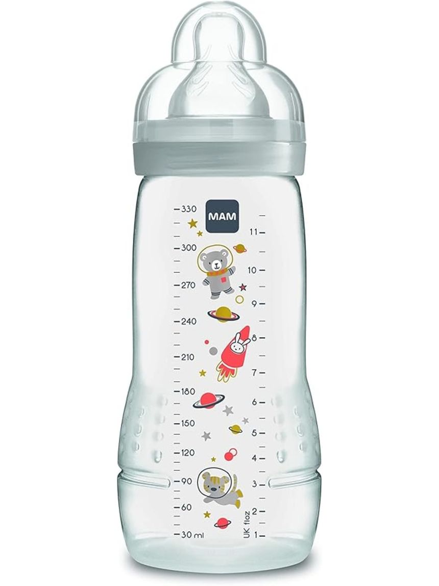Biberon easy active baby bottle 330 ml 4+ mesi, tettarella misura 3 piatta e simmetrica, neutro - mam