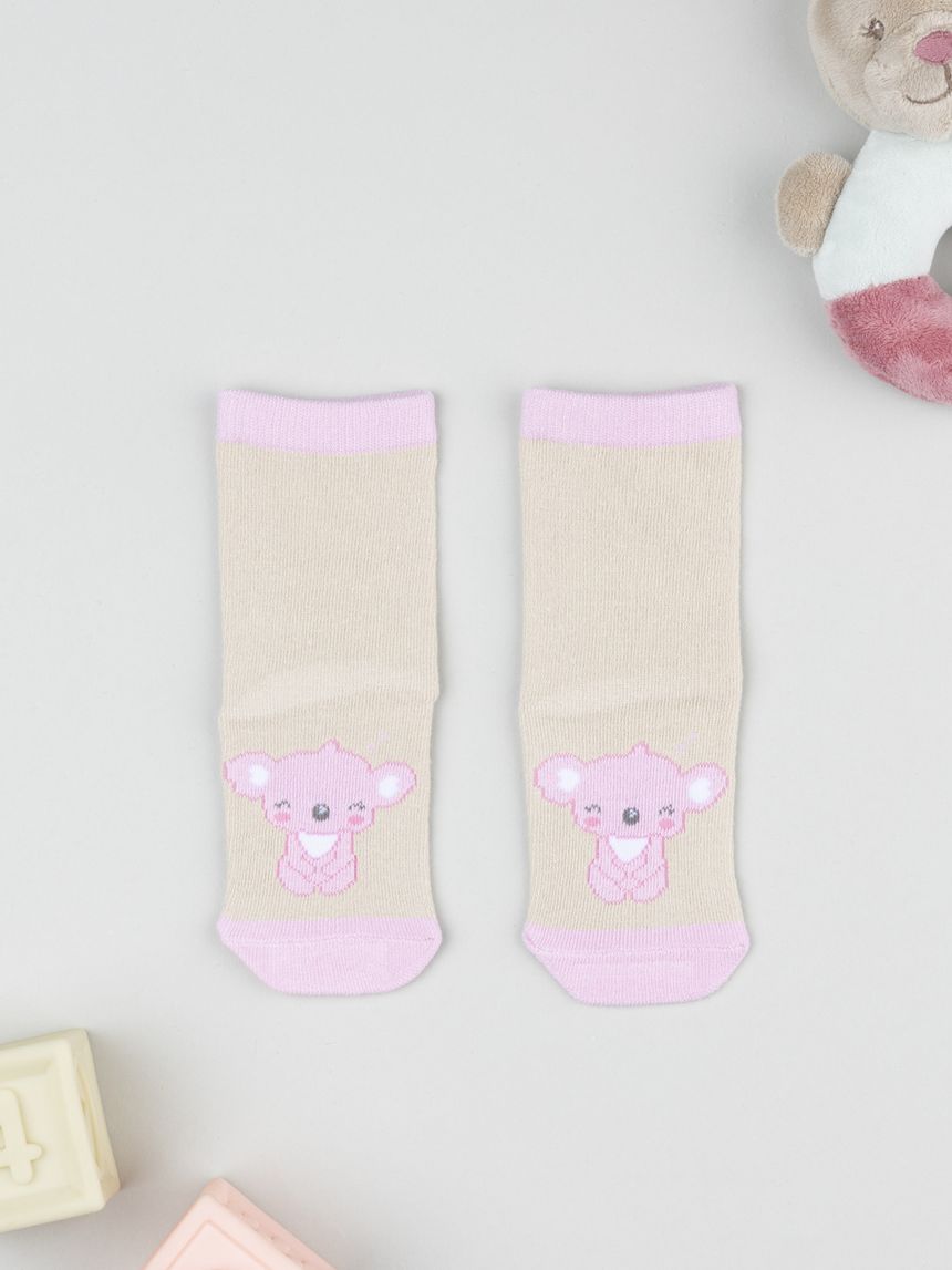 Antiscivolo bimba beige/rosa koala