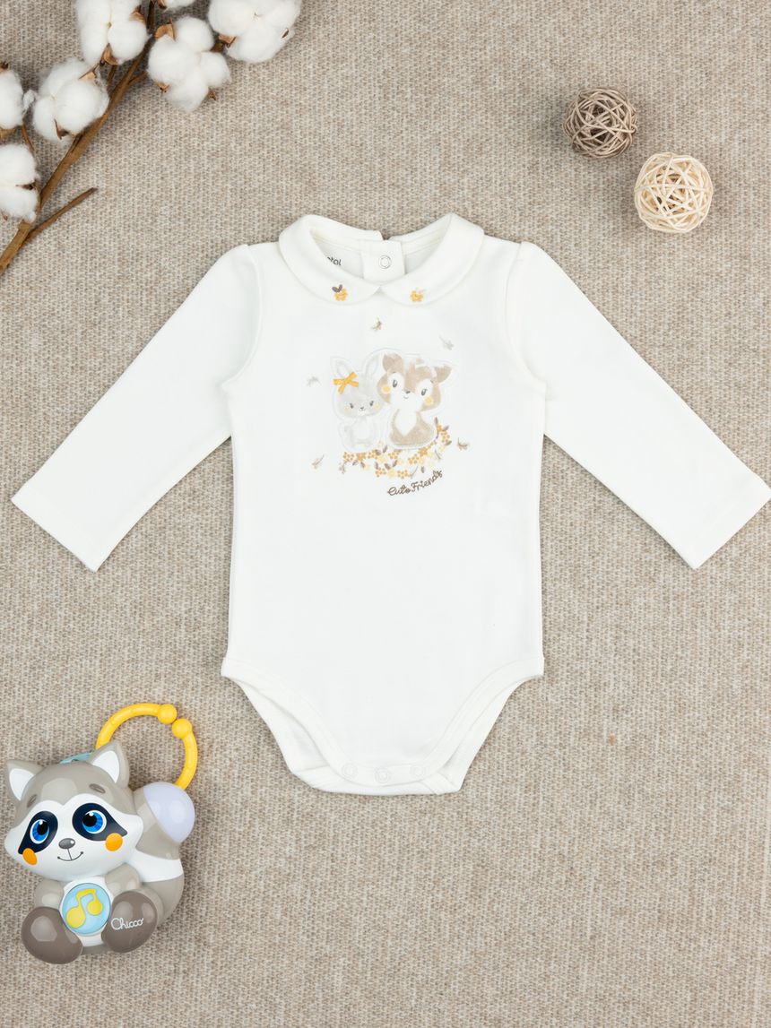 Body maniche lunghe bimba bianco stampato