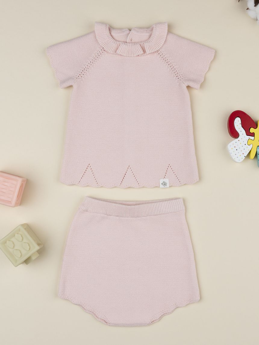 Completo tricot rosa neonata