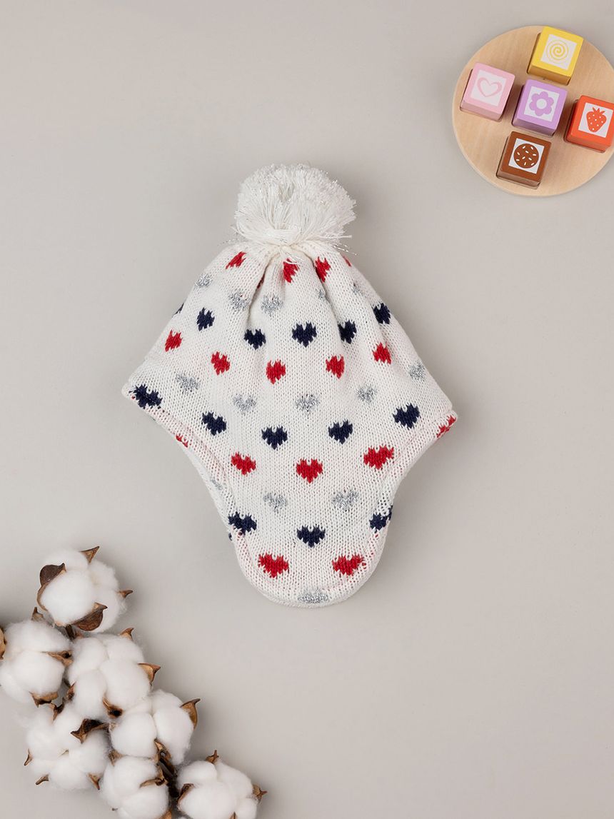 Cappello tricot bimba rosso/blu