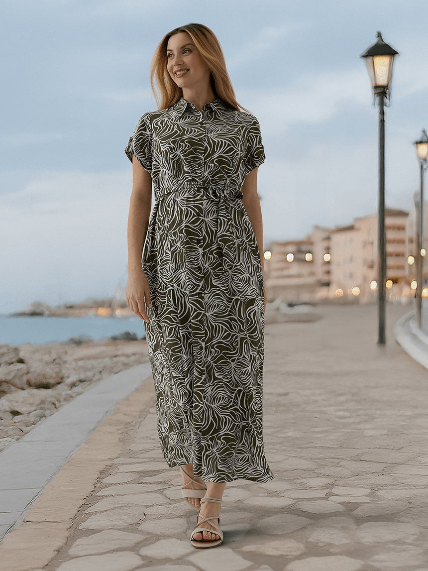 Abito premaman allattamento con stampa verde