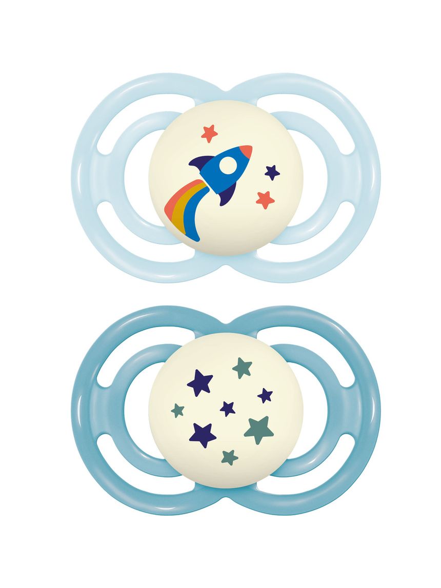 Succhietto perfect night confezione doppia 6+ mesi con porta ciuccio - azzurro - mam