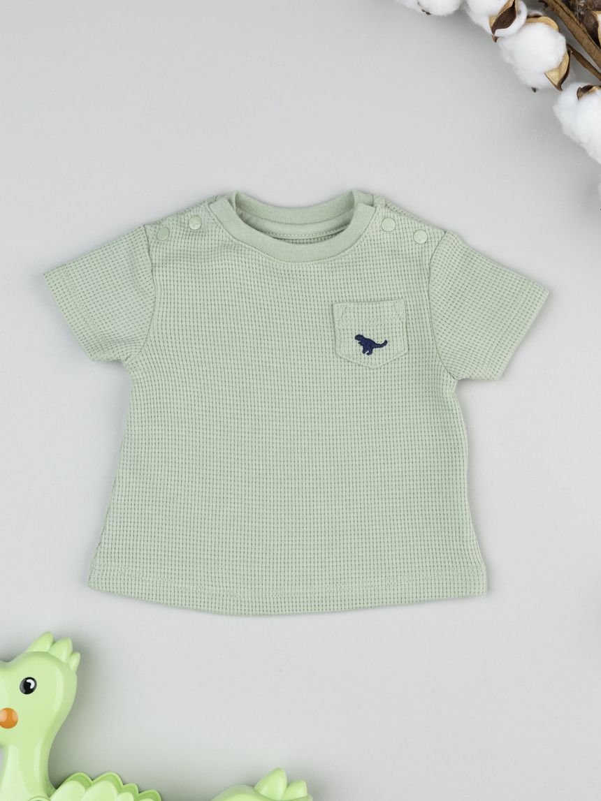 T-shirt bimbo  maniche corte waffle verde