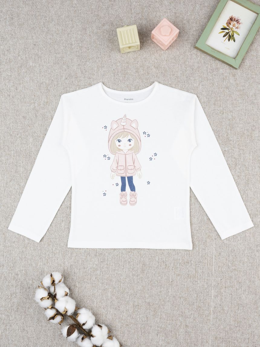 T-shirt bambina bianca stampa bimba unicorno