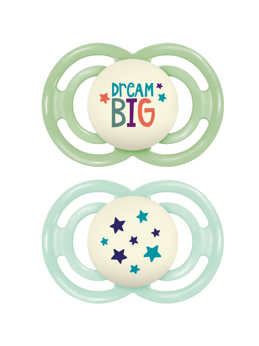 Succhietto perfect night confezione doppia 6+ mesi con porta ciuccio - verde - mam