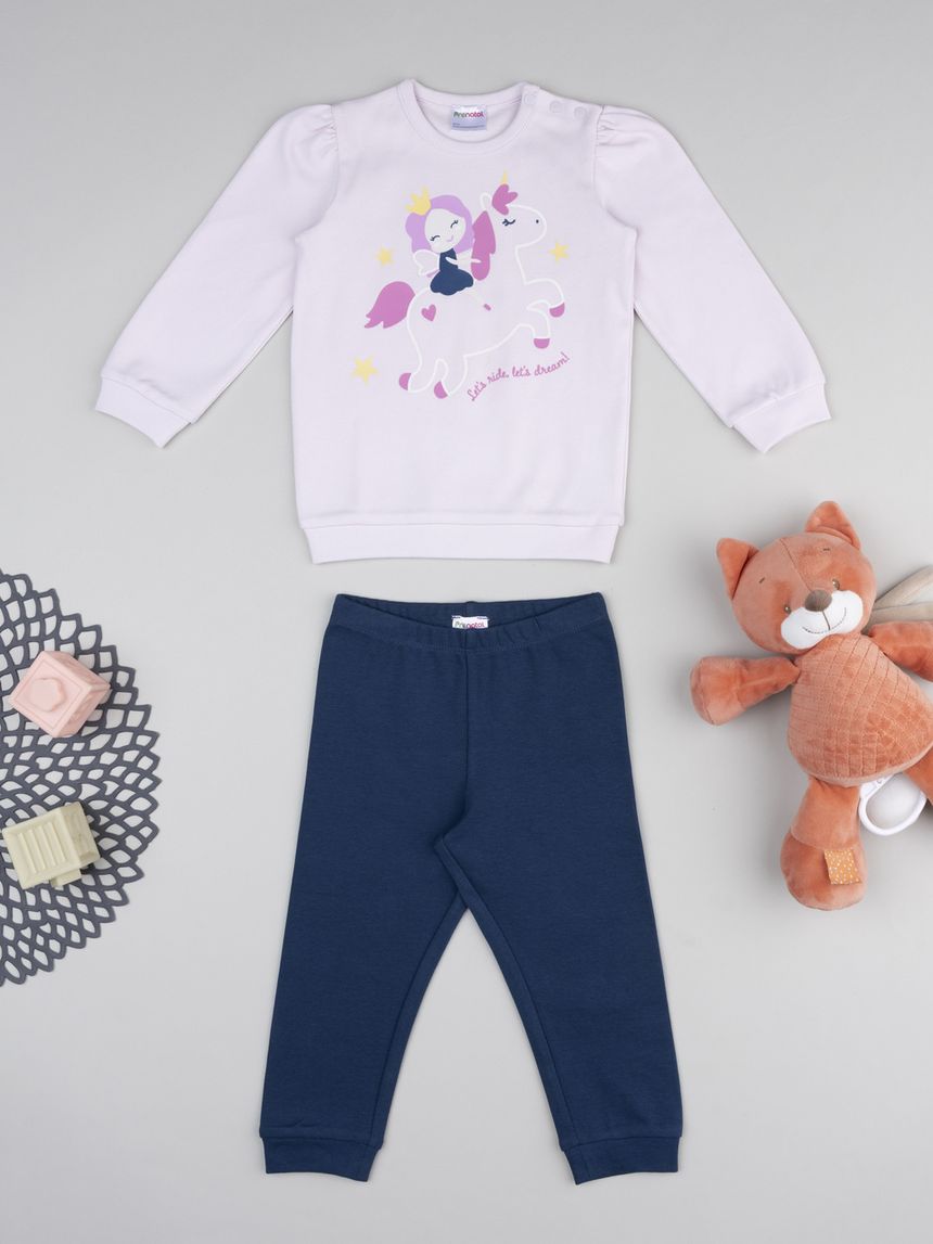 Pigiama lungo bimba rosa/blu unicorni