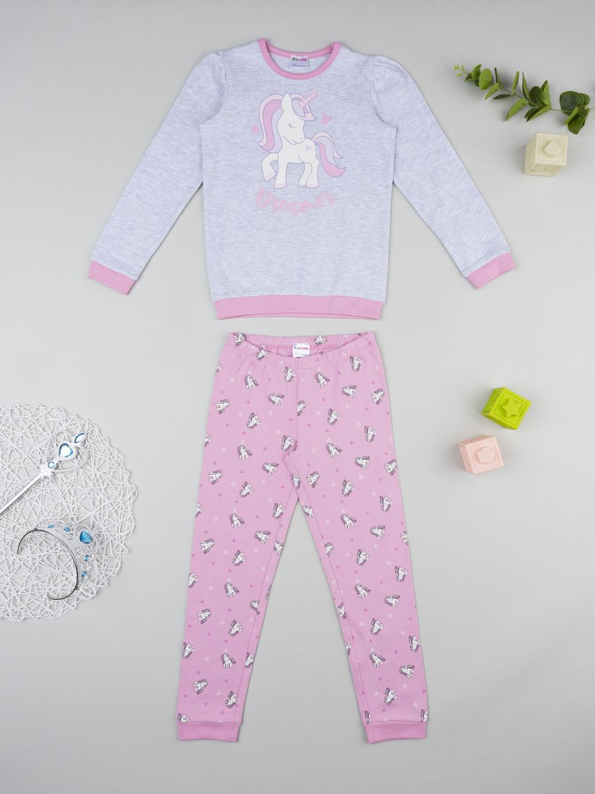Pigiama bimba grigio/rosa unicorni