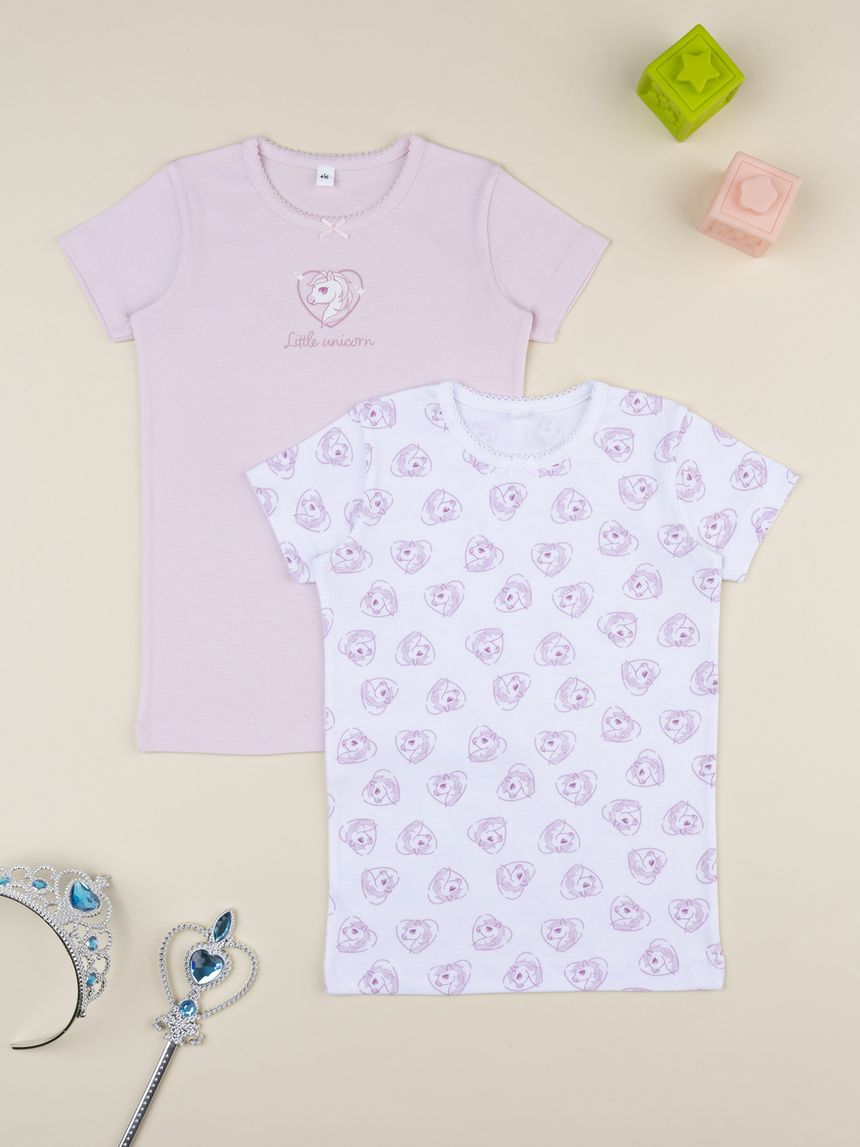 Pack 2 t-shirt intime bambina unicorni rosa/bianco