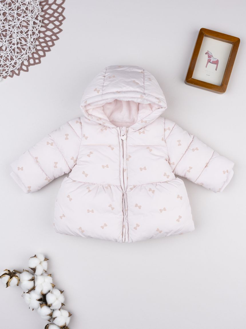 Piumino bimba rosa fiocchetti allover