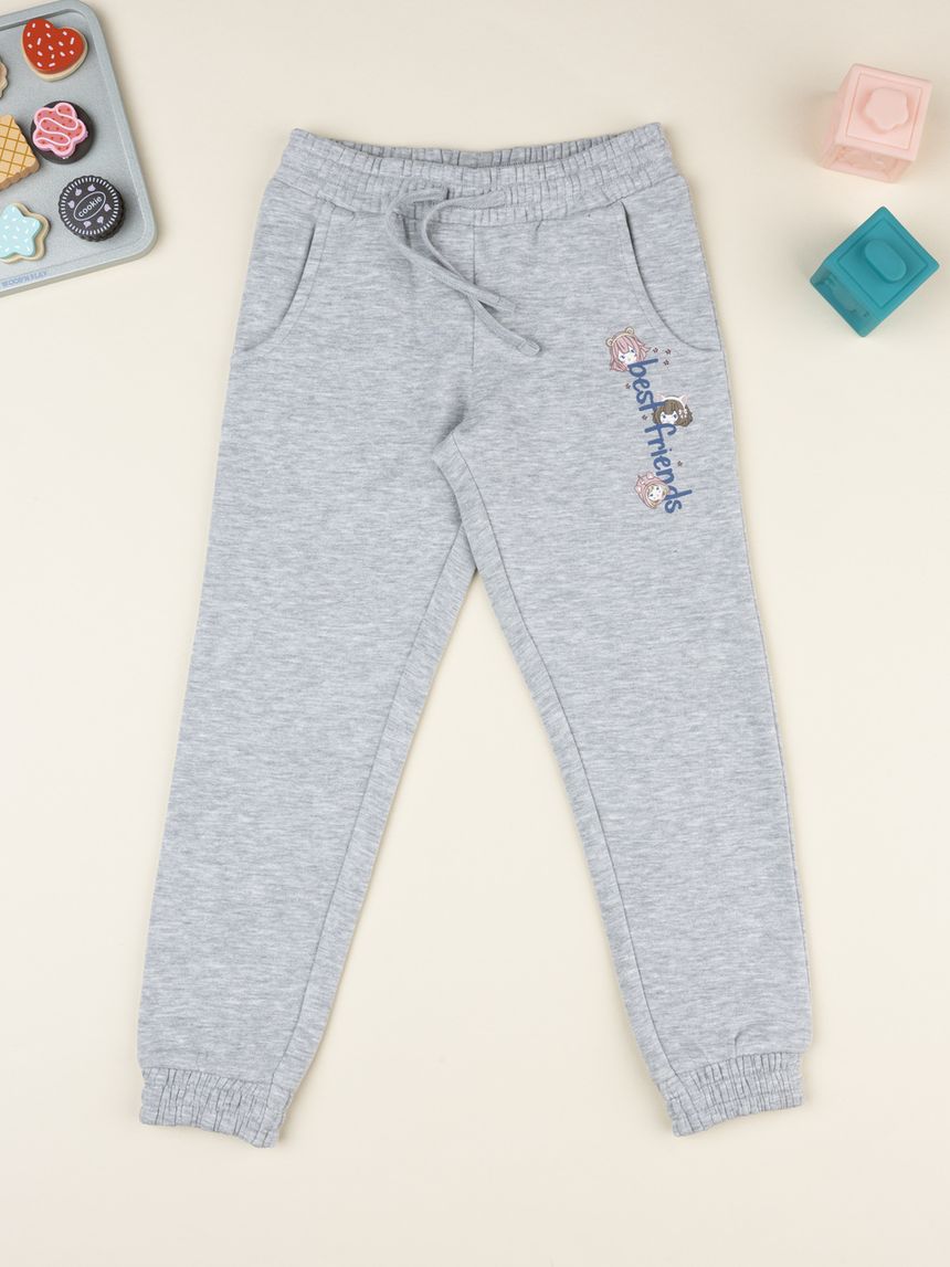 Pantalone felpato bambina grigio "best friends"