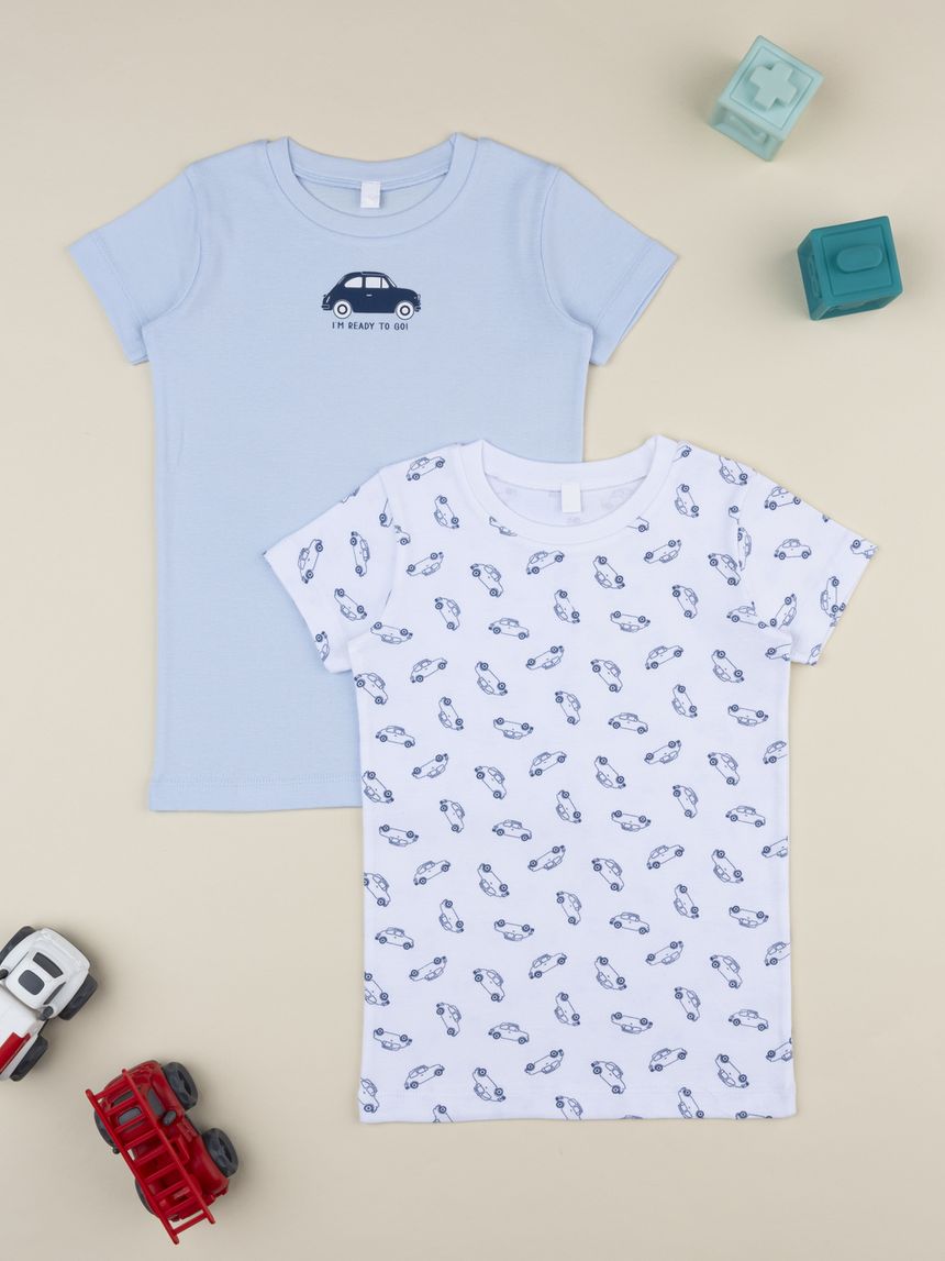 Pack 2 t-shirt intime bambino auto azzurro/bianco