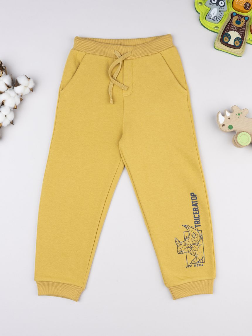 Pantalone felpato bimbo giallo "triceratopo"