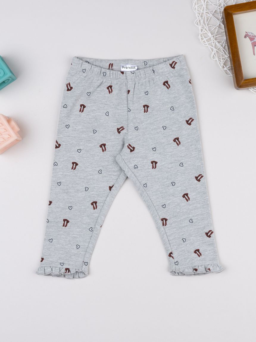 Legging bimba grigio fiocchi/cuori allover