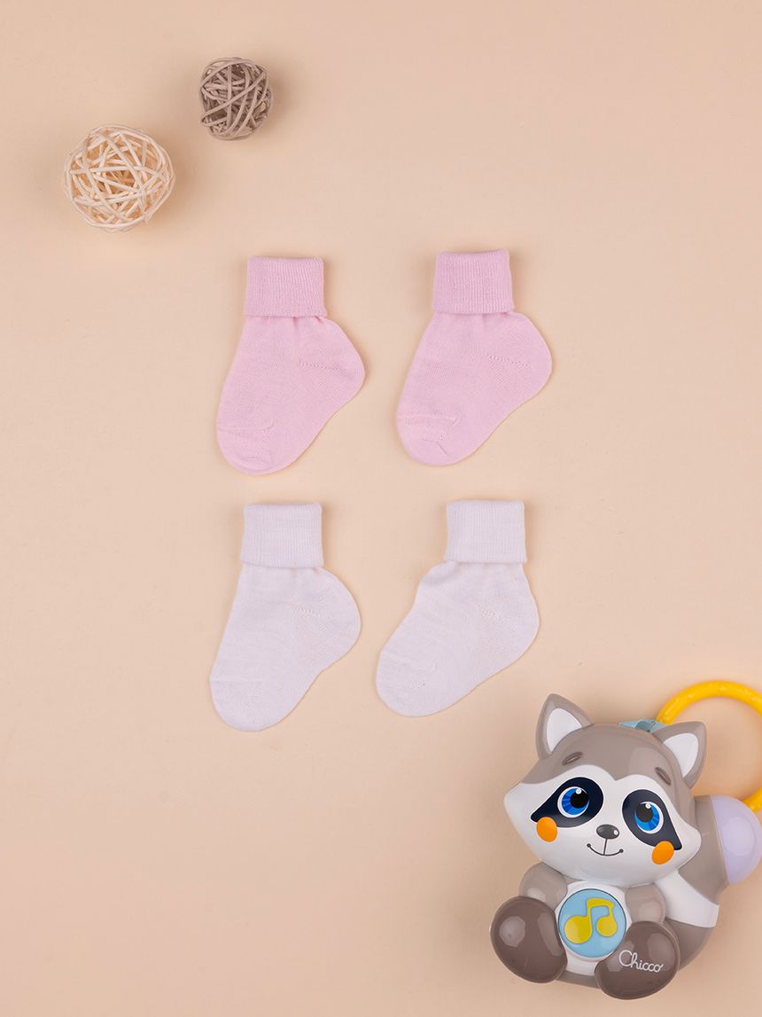 Pack 2 calze in lana neonata rosa/bianco