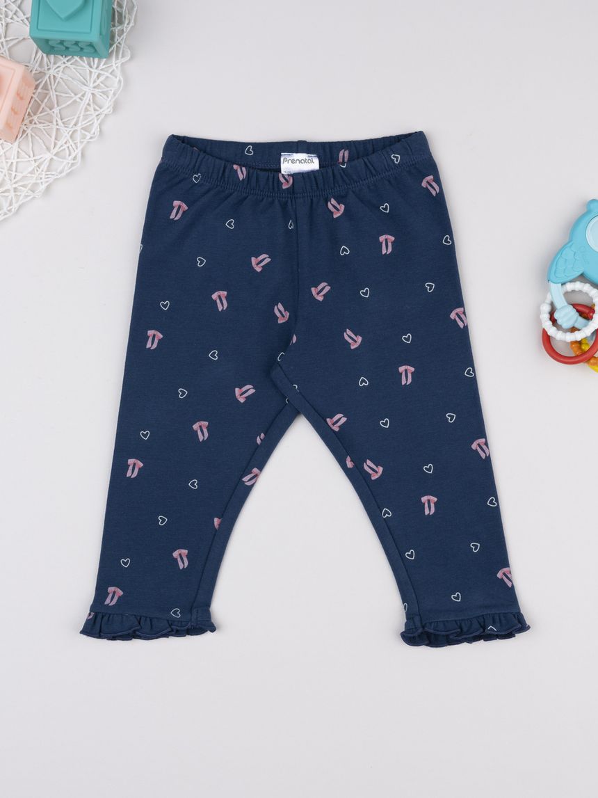 Legging bimba blu fiocchi/cuori allover