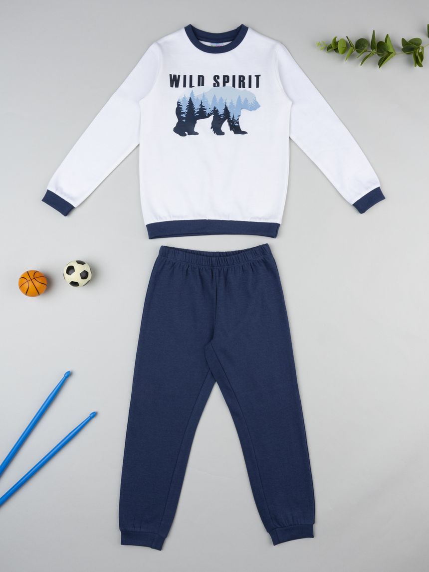 Pigiama bimbo bianco/blu orso