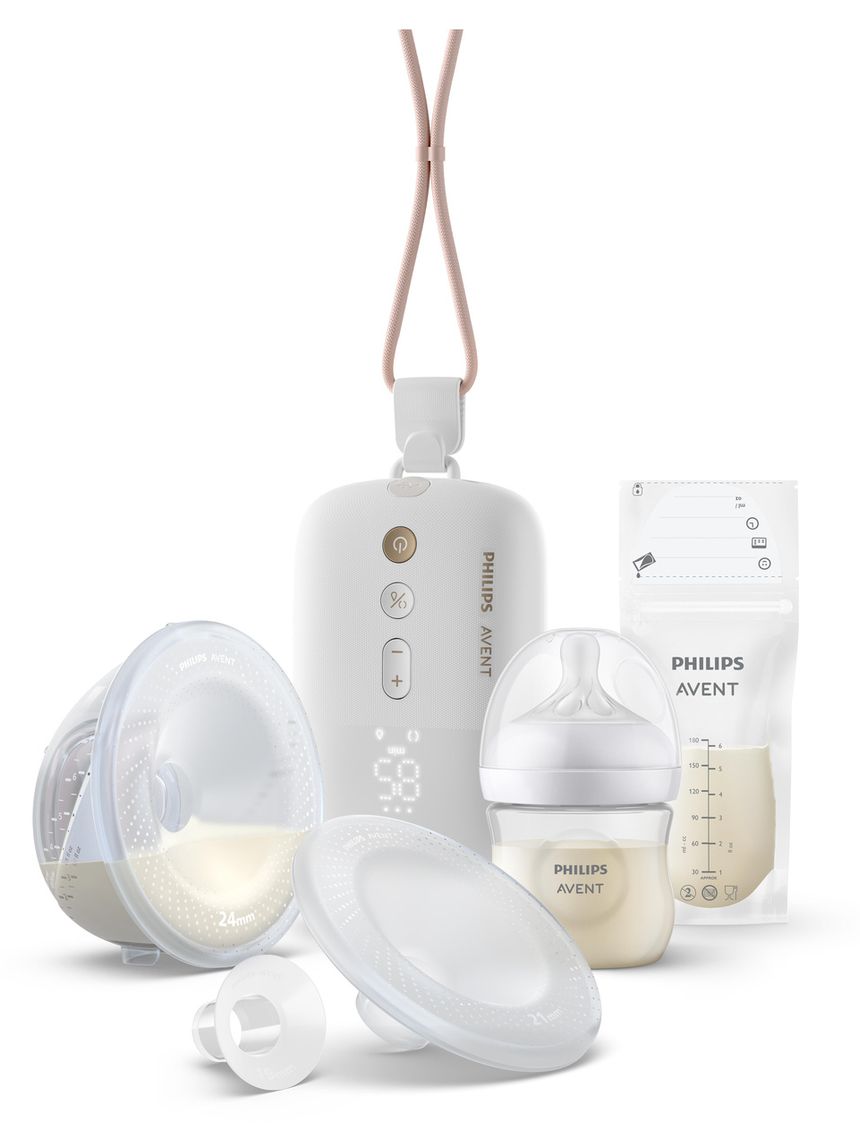 Set tiralatte elettrico indossabile singolo hands free  + biberon natural response 125ml + sacchetti conserva latte - philips avent