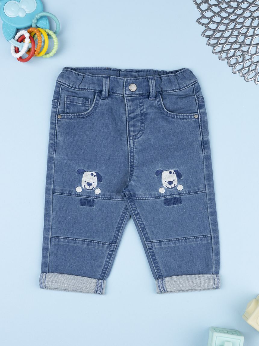 Pantalone denim bimbo ricamo dog