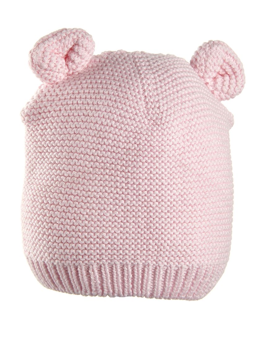 Cappello tricot rosa neonata  con orecchie