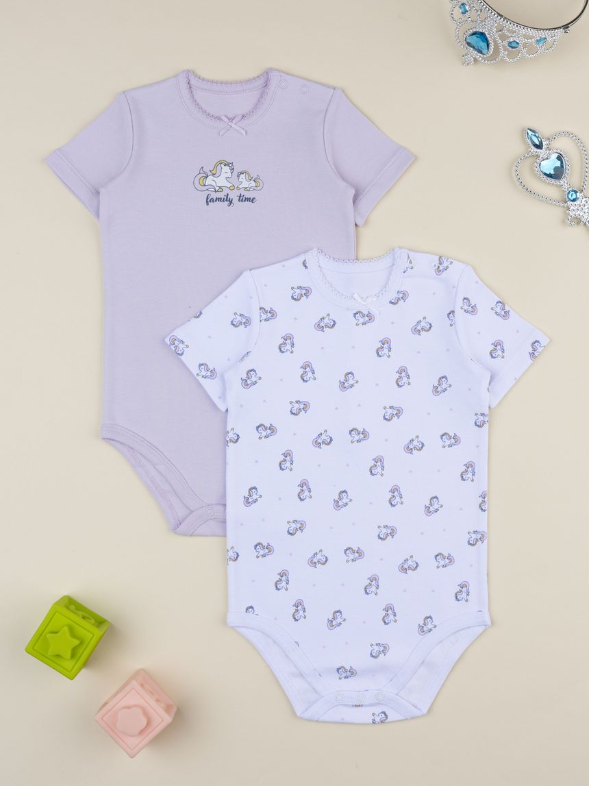 Pack 2 body bimba unicorni viola/bianco