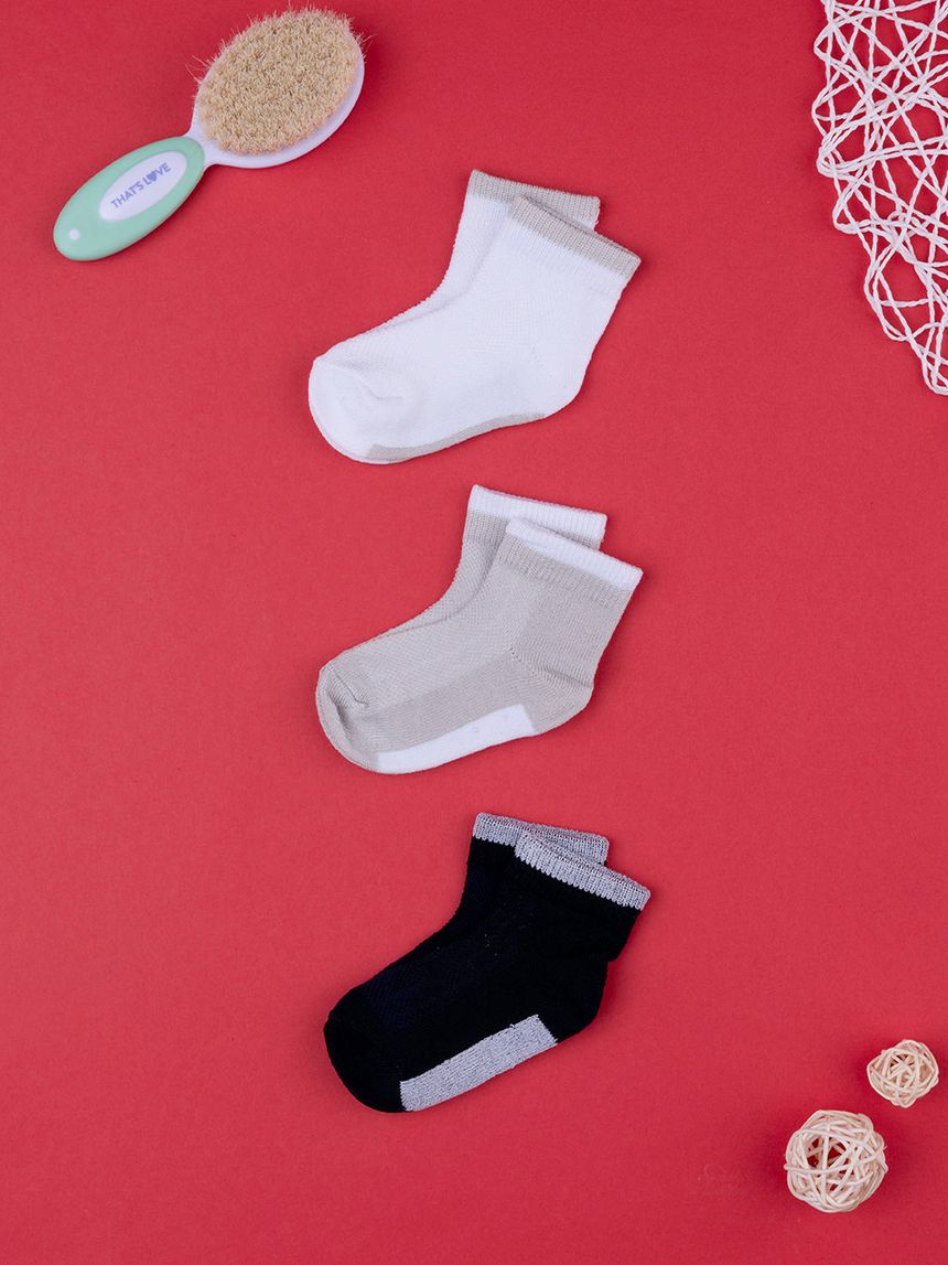 Pack 3 calze corte in cotone bimbo tinta unita