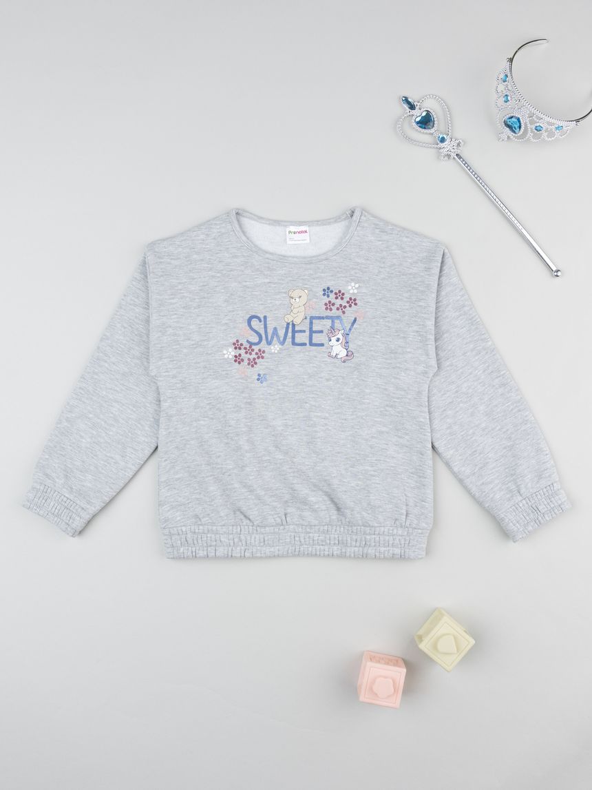 Felpa girocollo bimba grigia stampata