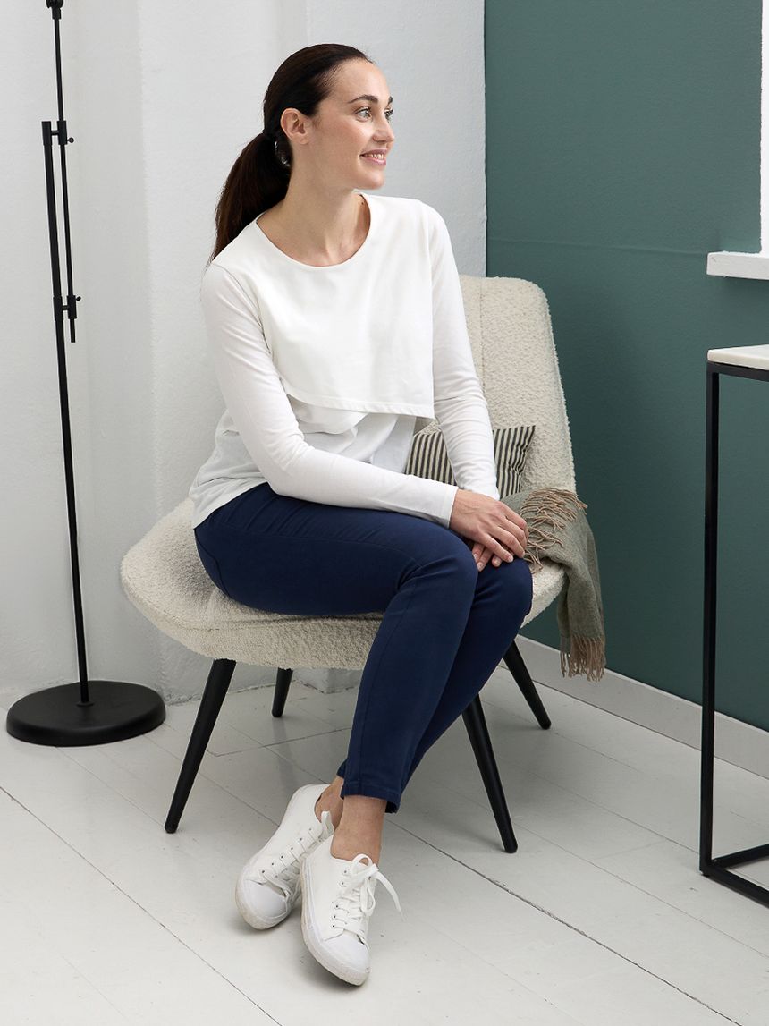 Pantalone premaman con fascia alta a costine