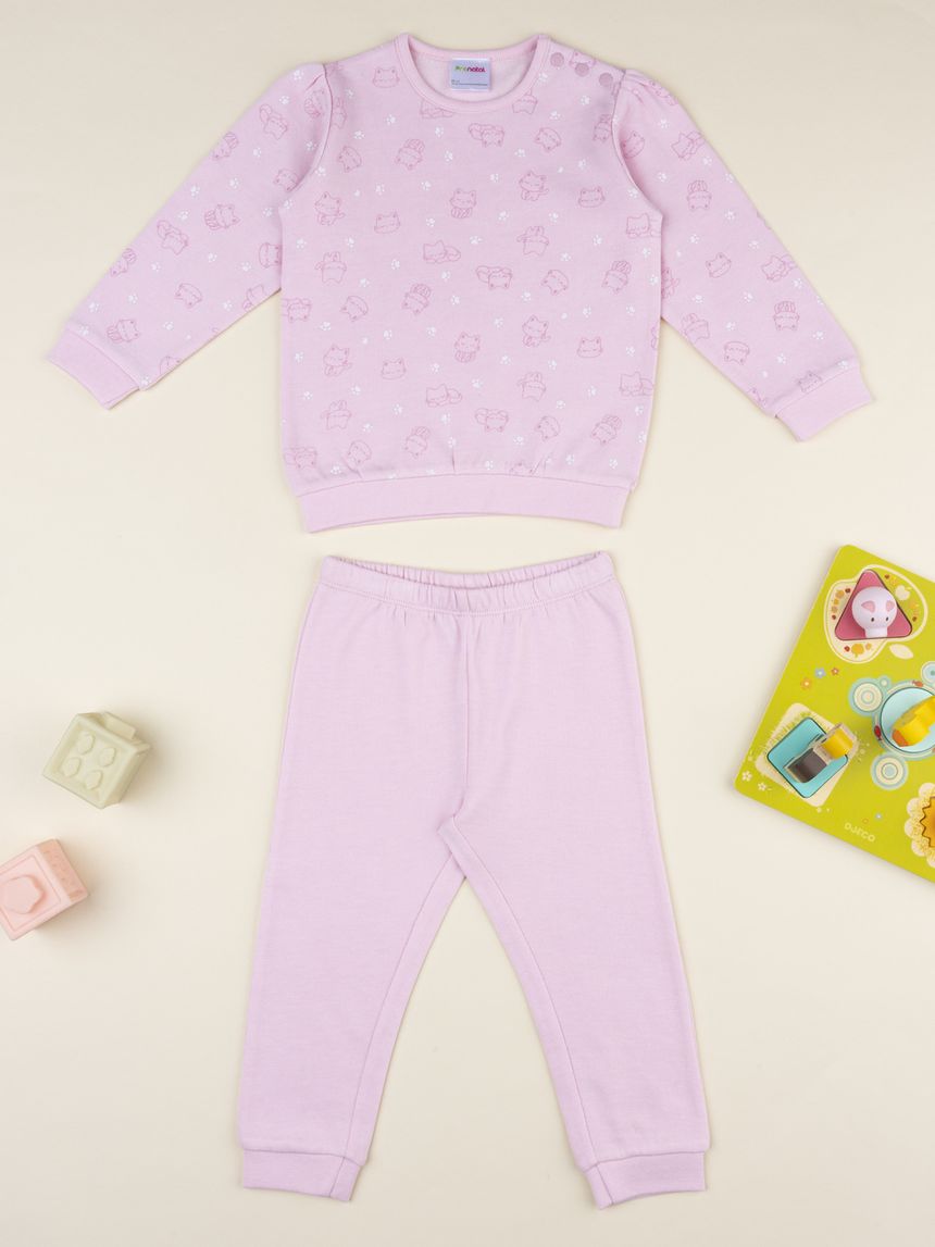 Pigiama felpato bimba rosa gatti