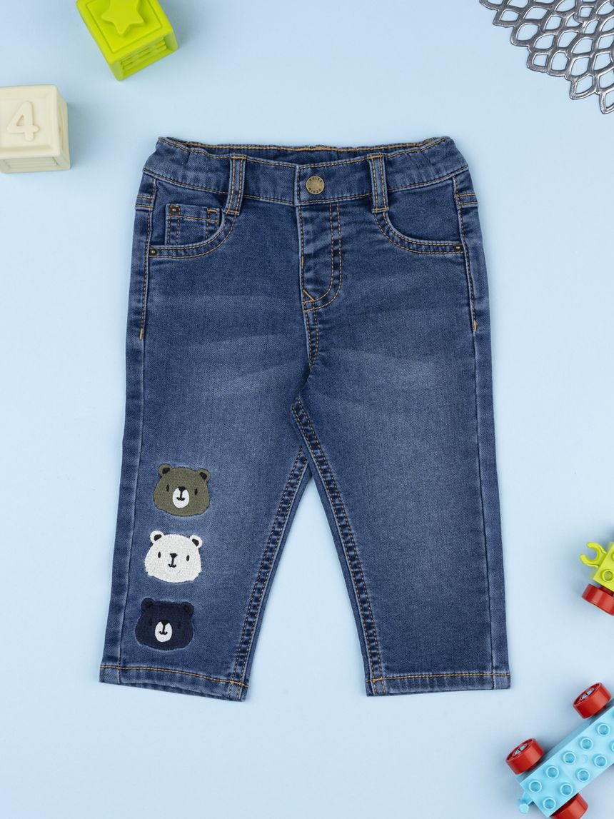 Pantalone denim bimbo orsi patch orsi