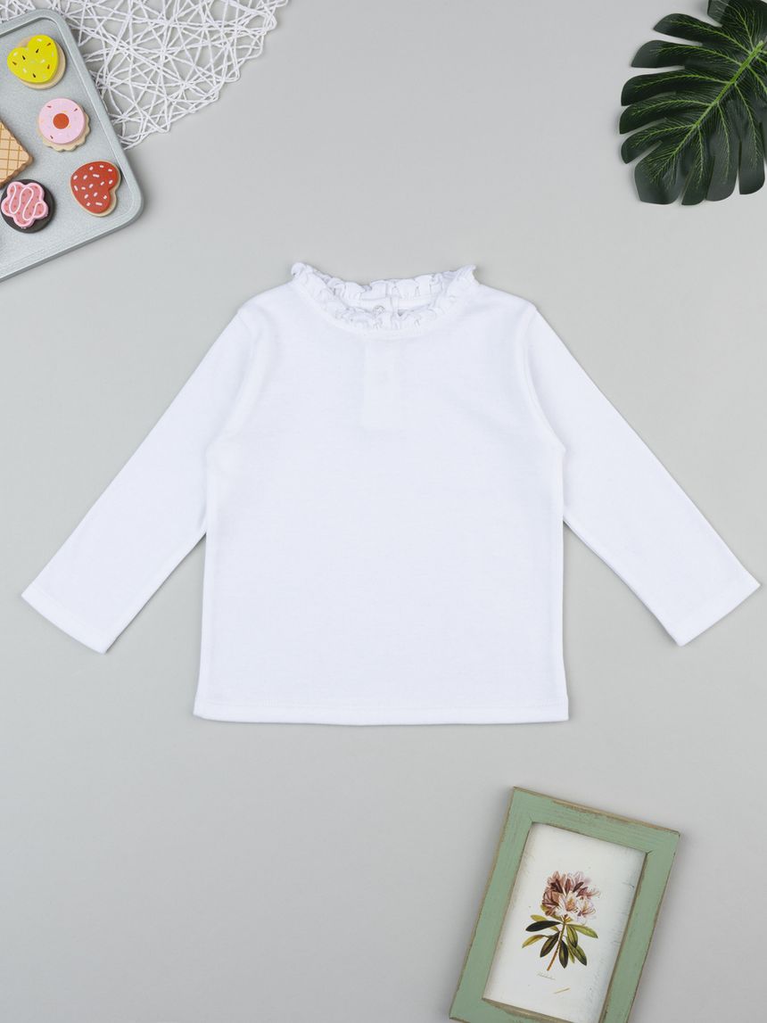 T-shirt bimba bianca collo lavorato