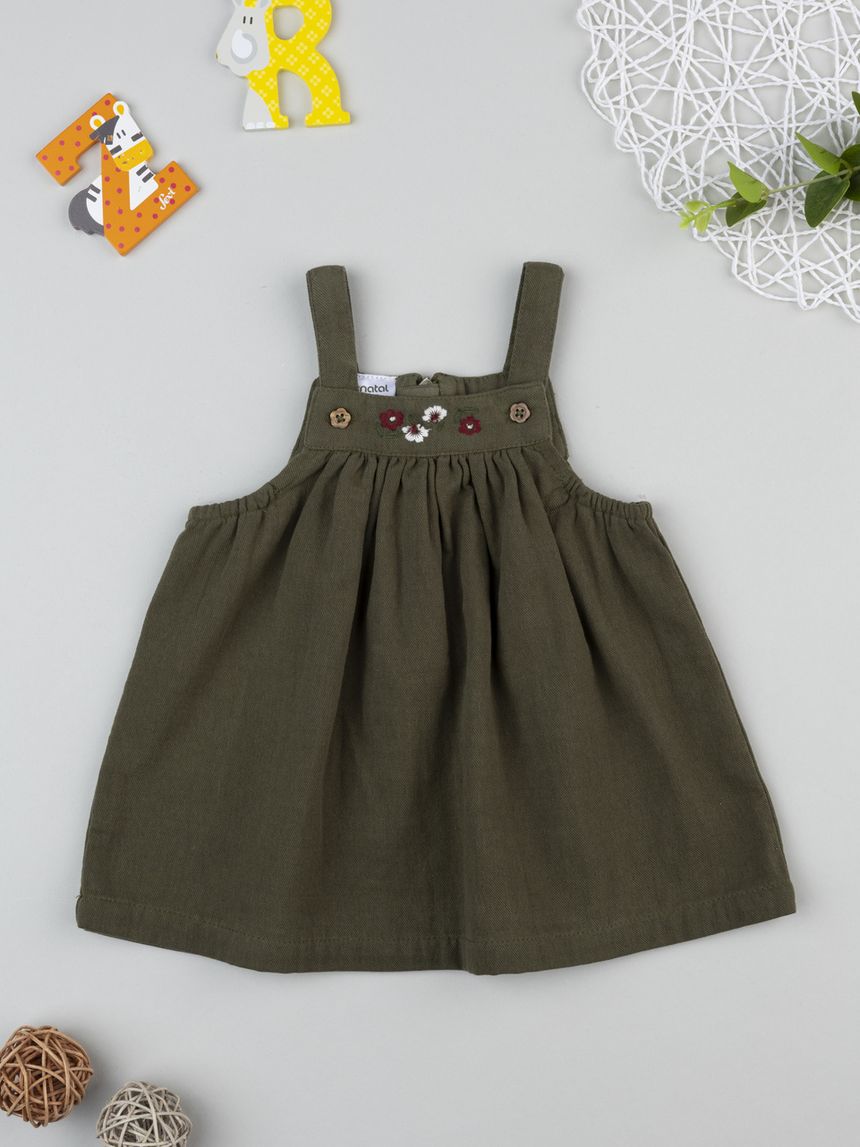 Scamiciato bimba verde con ricamo