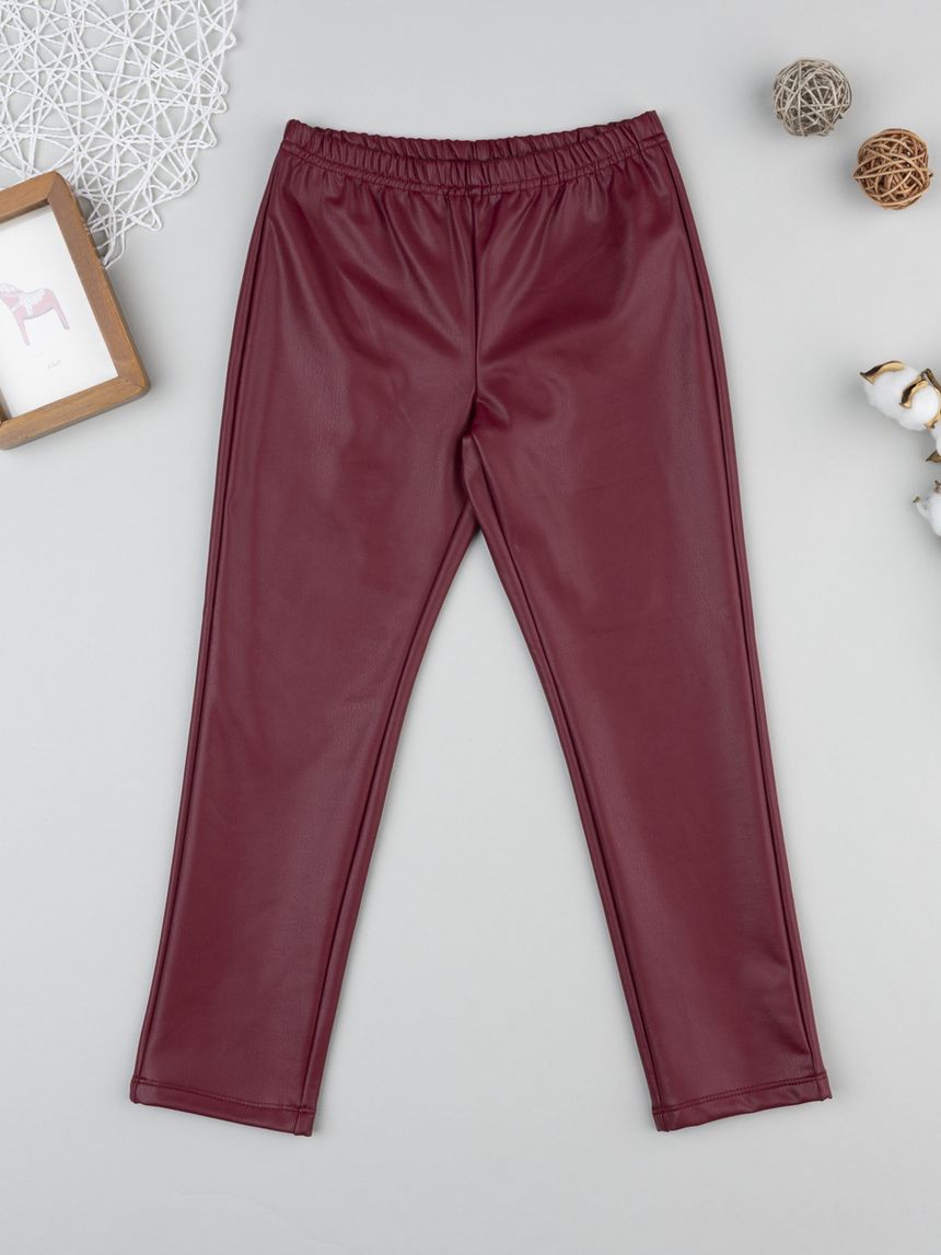Legging finta pelle bordeaux bambina