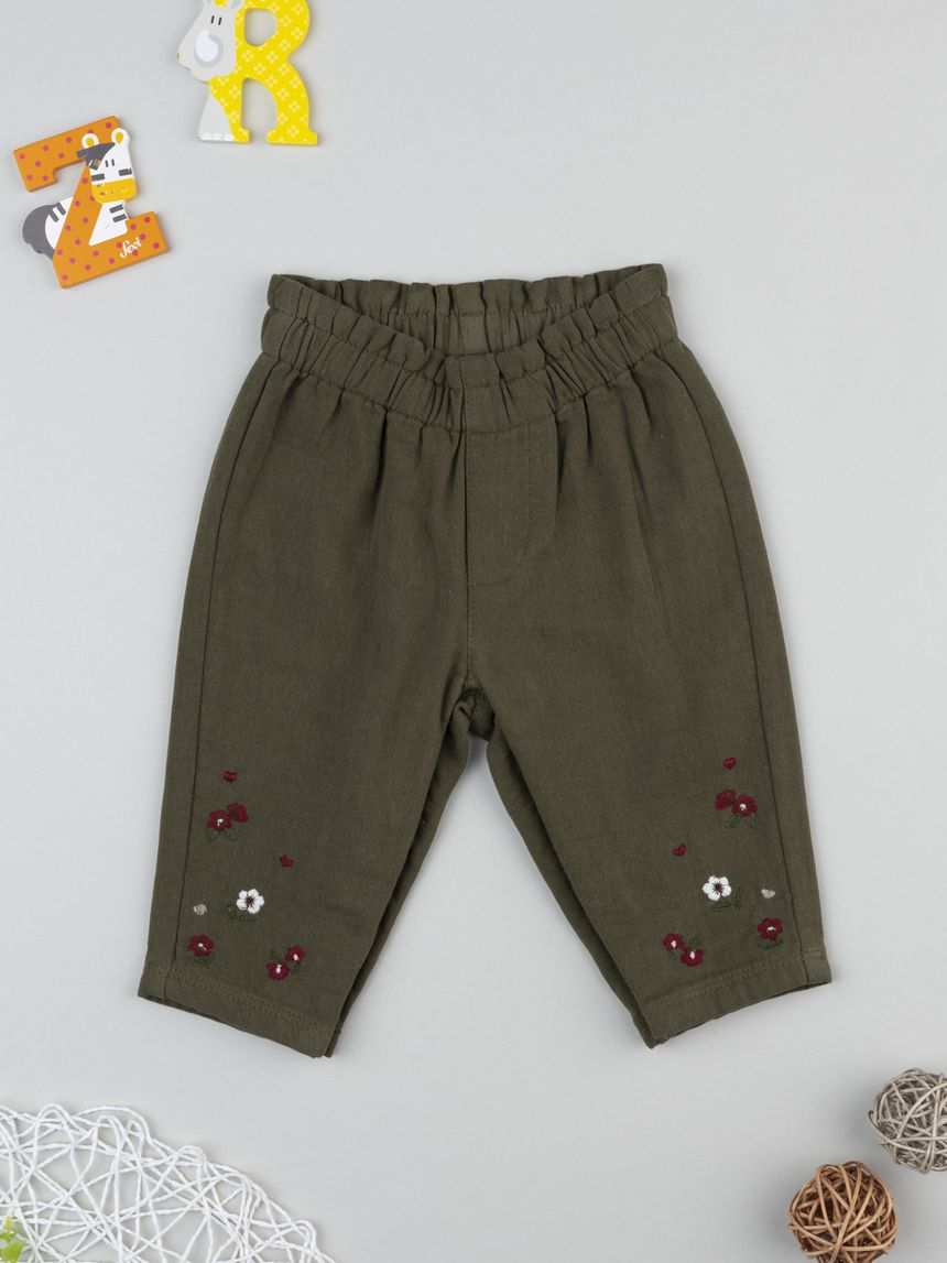 Pantalone bimba verde ricamato