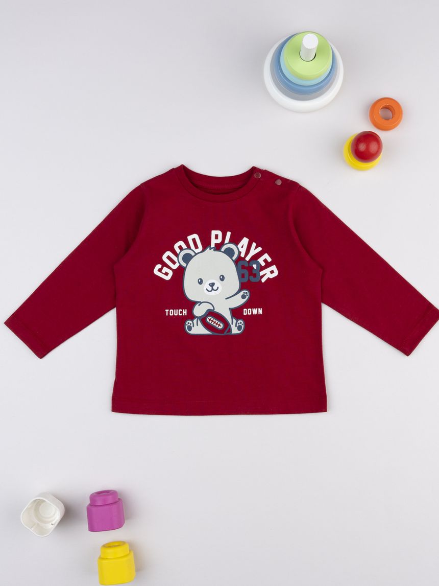 T-shirt bimbo bordeaux stampa "good player"