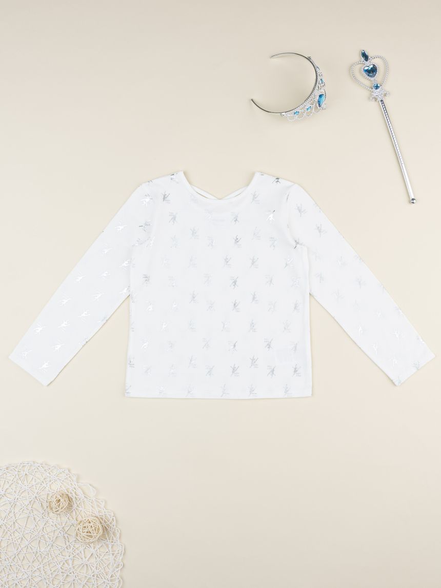 T-shirt bimba bianca ballerine allover