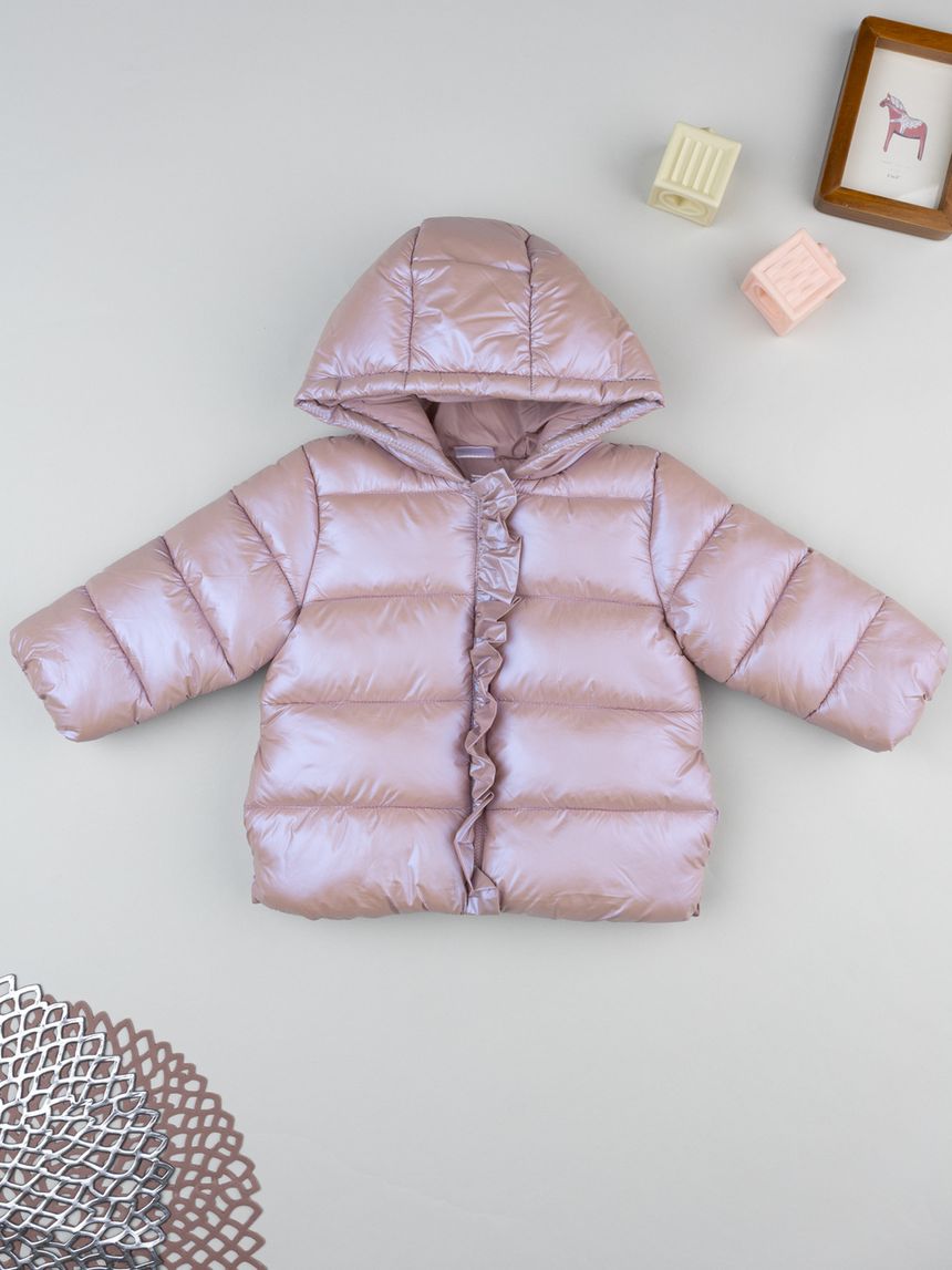 Piumino bimba rosa laminato
