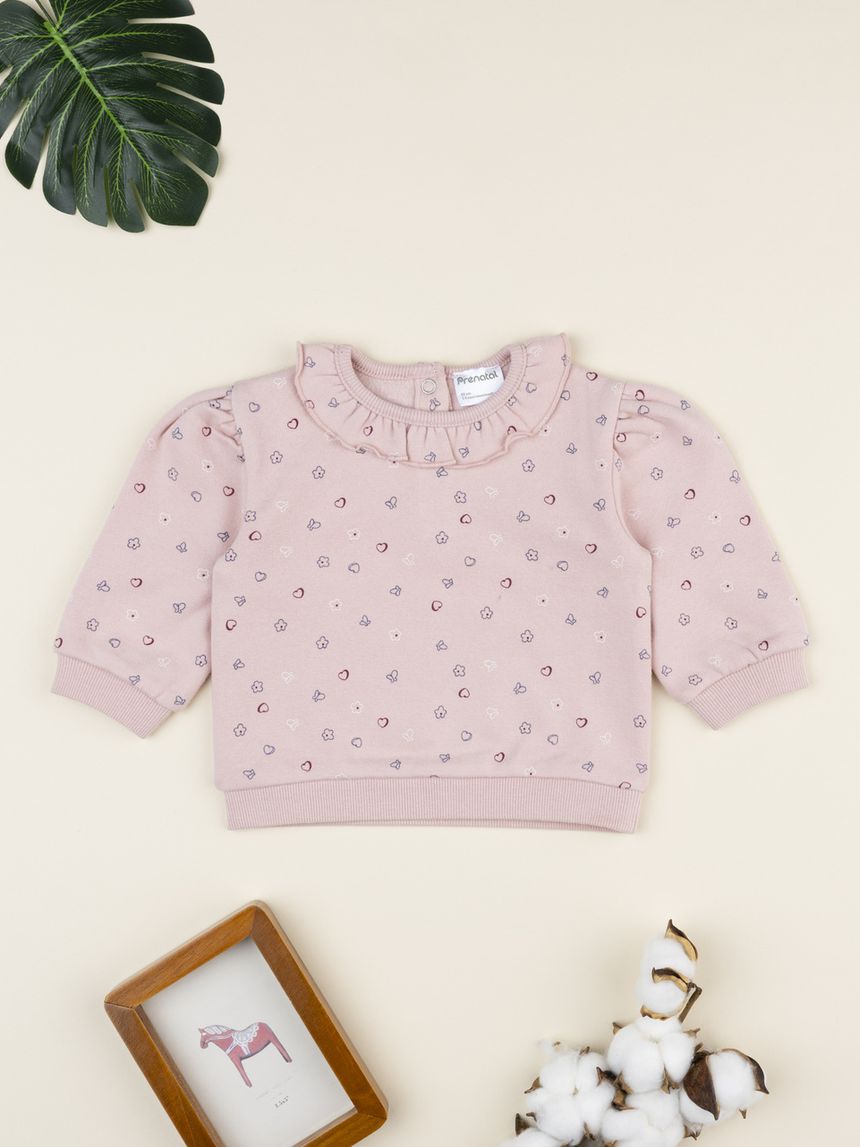 Maglia bimba rosa cuori e rouche