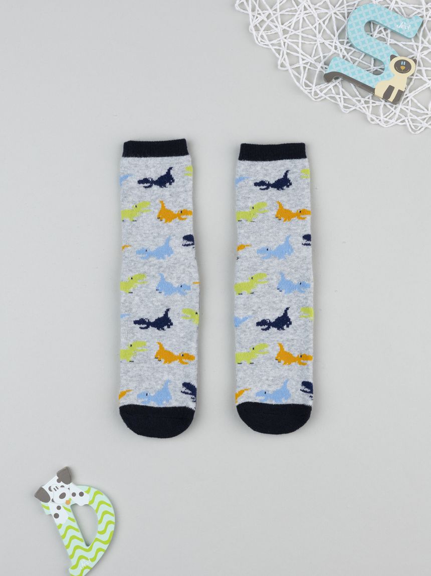 Antiscivolo bimbo grigio/blu dinosauri