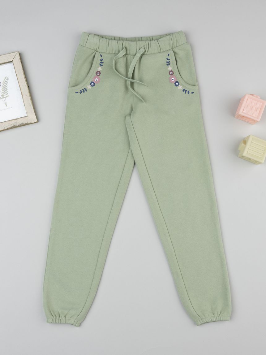 Pantaloni bambina verde "fiori"