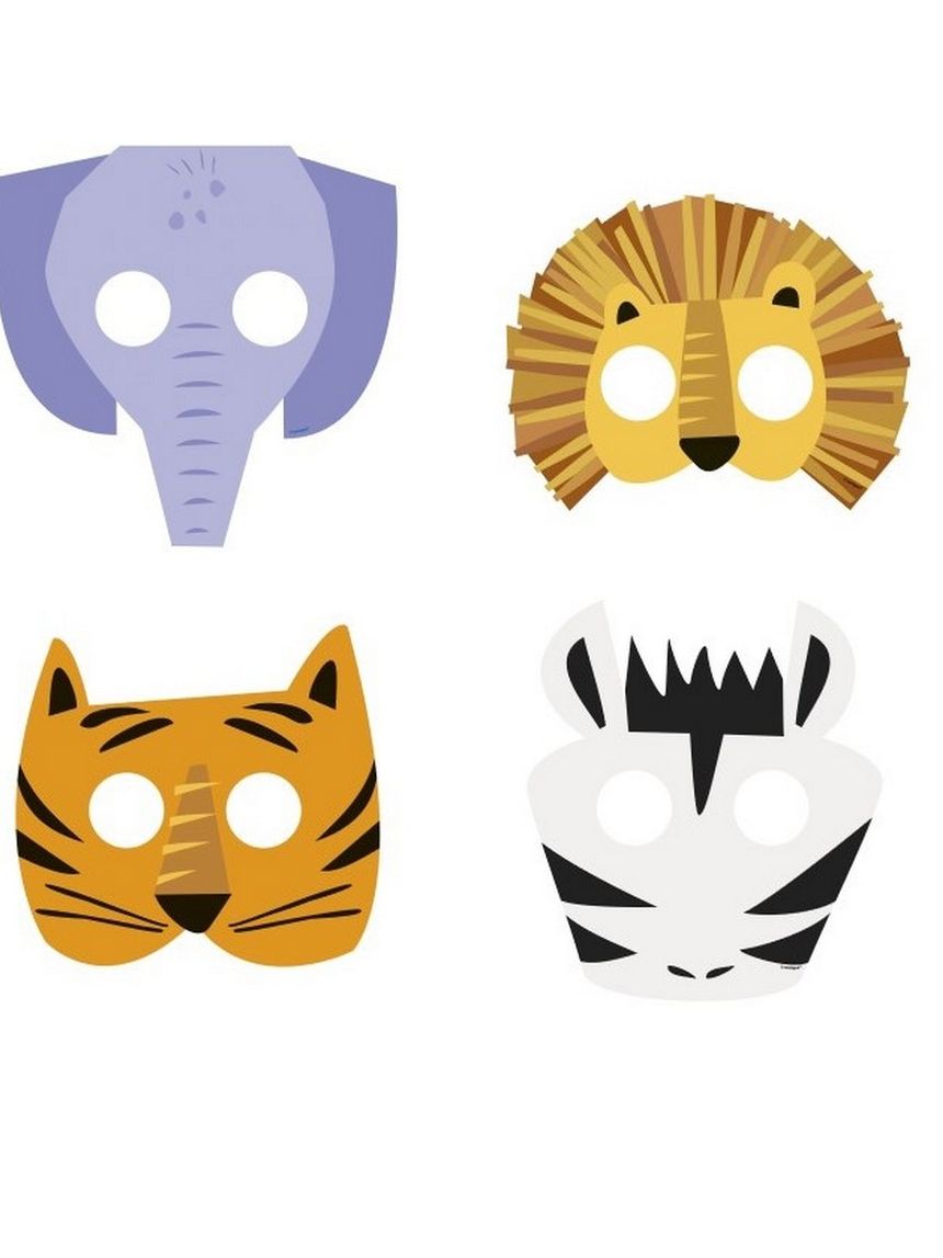 Maschera carta 24x30 cm - 8 pezzi - animali della giungla